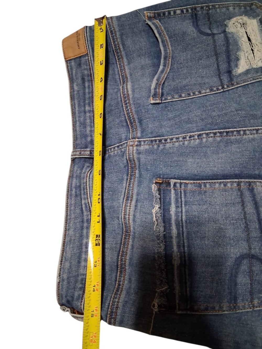 American Eagle Highest Rise Jegging Distressed Blue Denim Jeans Size 16 Short - Picture 8 of 13